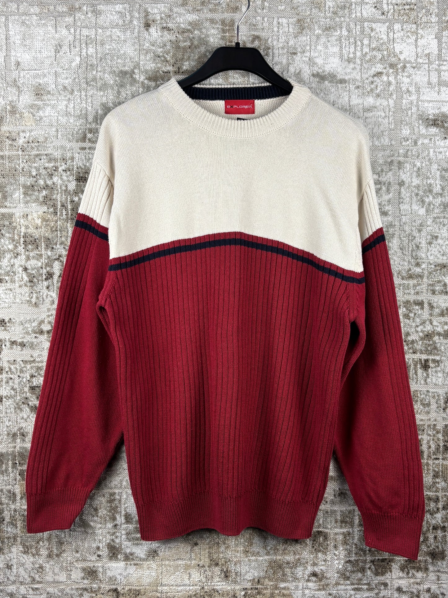 Mens Vintage Cream Red Knit Sweater