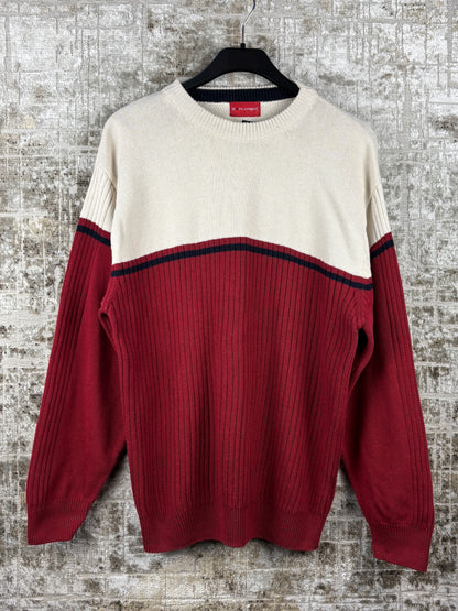 Mens Vintage Cream Red Knit Sweater