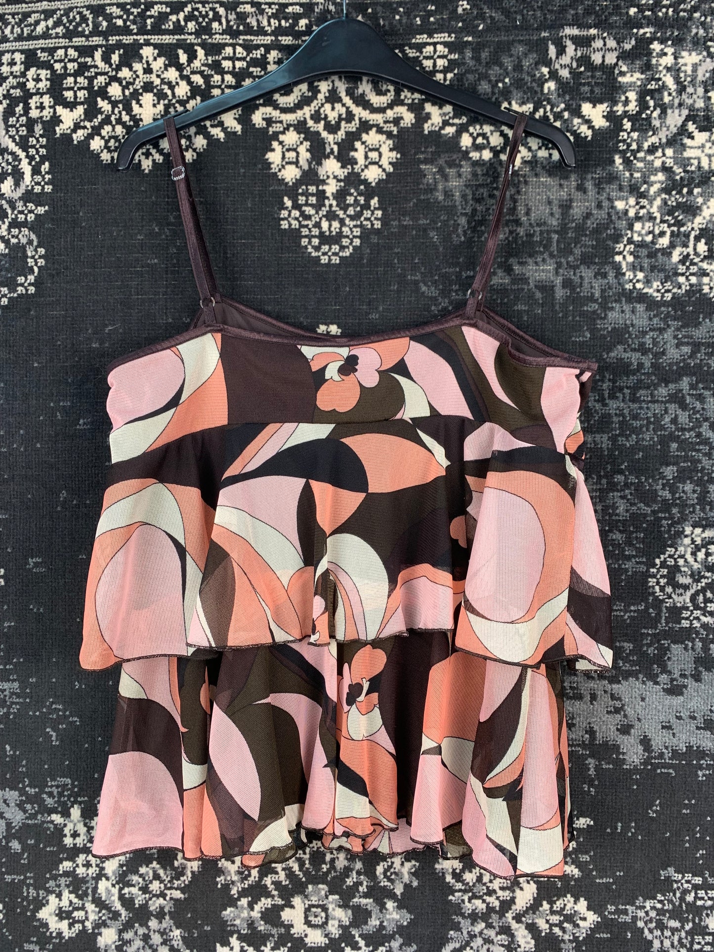 Dorothy Perkins Y2K Brown Pink Floral Ruffled Top