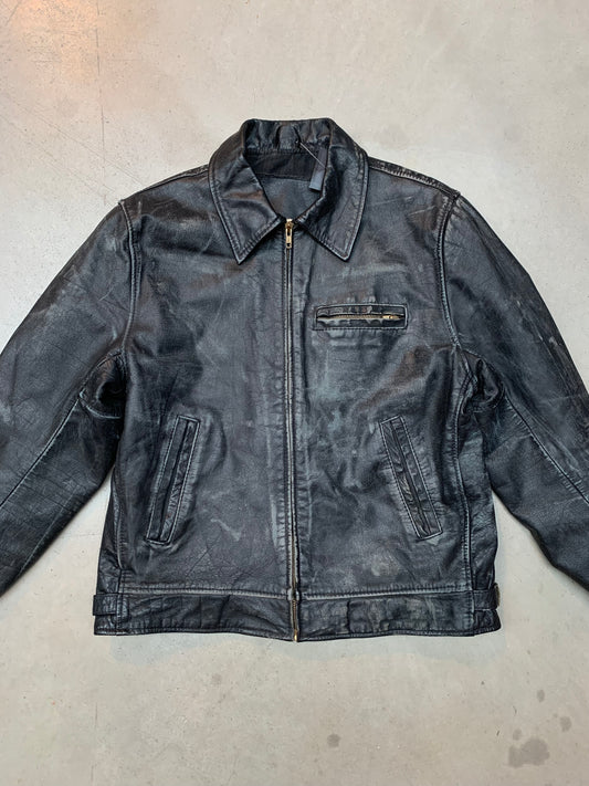 Vintage Wornout Black Gray Leather Jacket