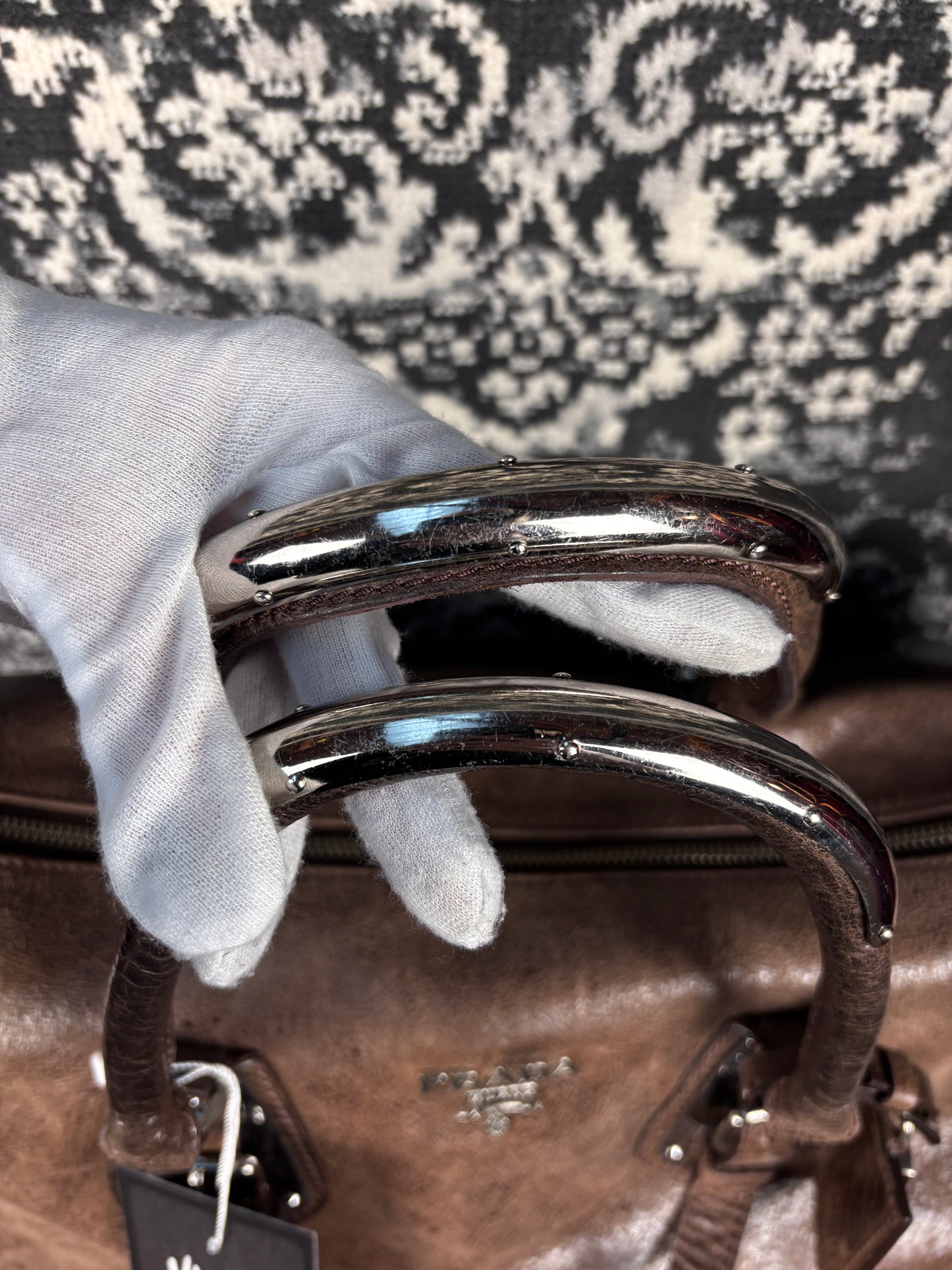 Y2K Vintage Prada Brown Leather Duffle Bag