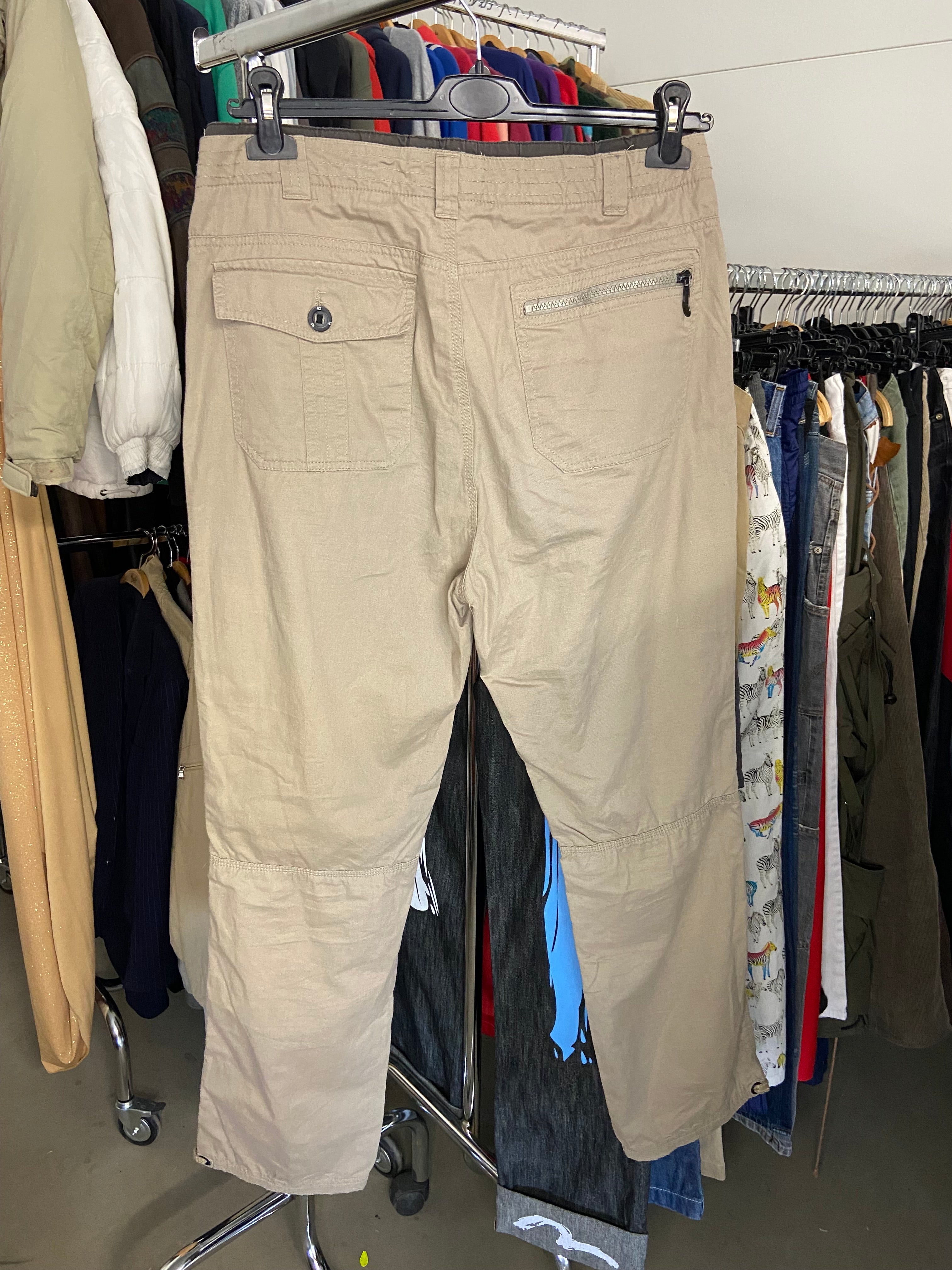 Vintage Cargo Pants Beige Multi Pocket Mens L Cotton Zipper
