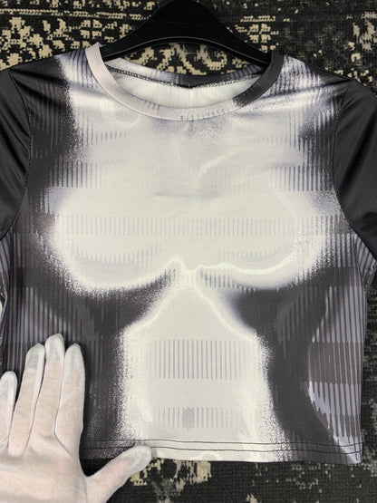 Y2K Women’s Futuristic Skeleton Illusion Graphic Cropped Tee