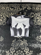 Y2K Women’s Futuristic Skeleton Illusion Graphic Cropped Tee