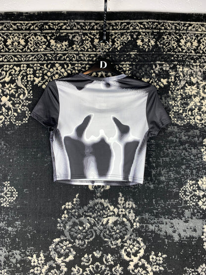 Y2K Women’s Futuristic Skeleton Illusion Graphic Cropped Tee