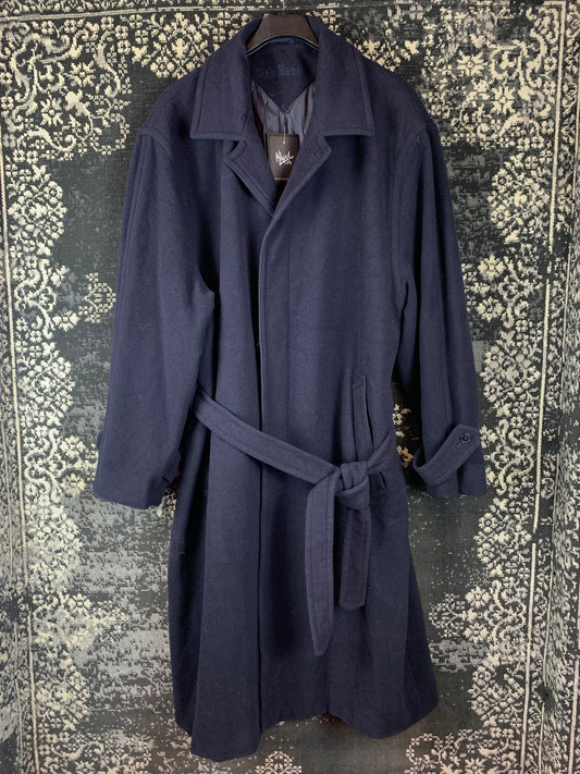 Men's Vintage Carlo Manzoni Long Dark Blue Wool Coat