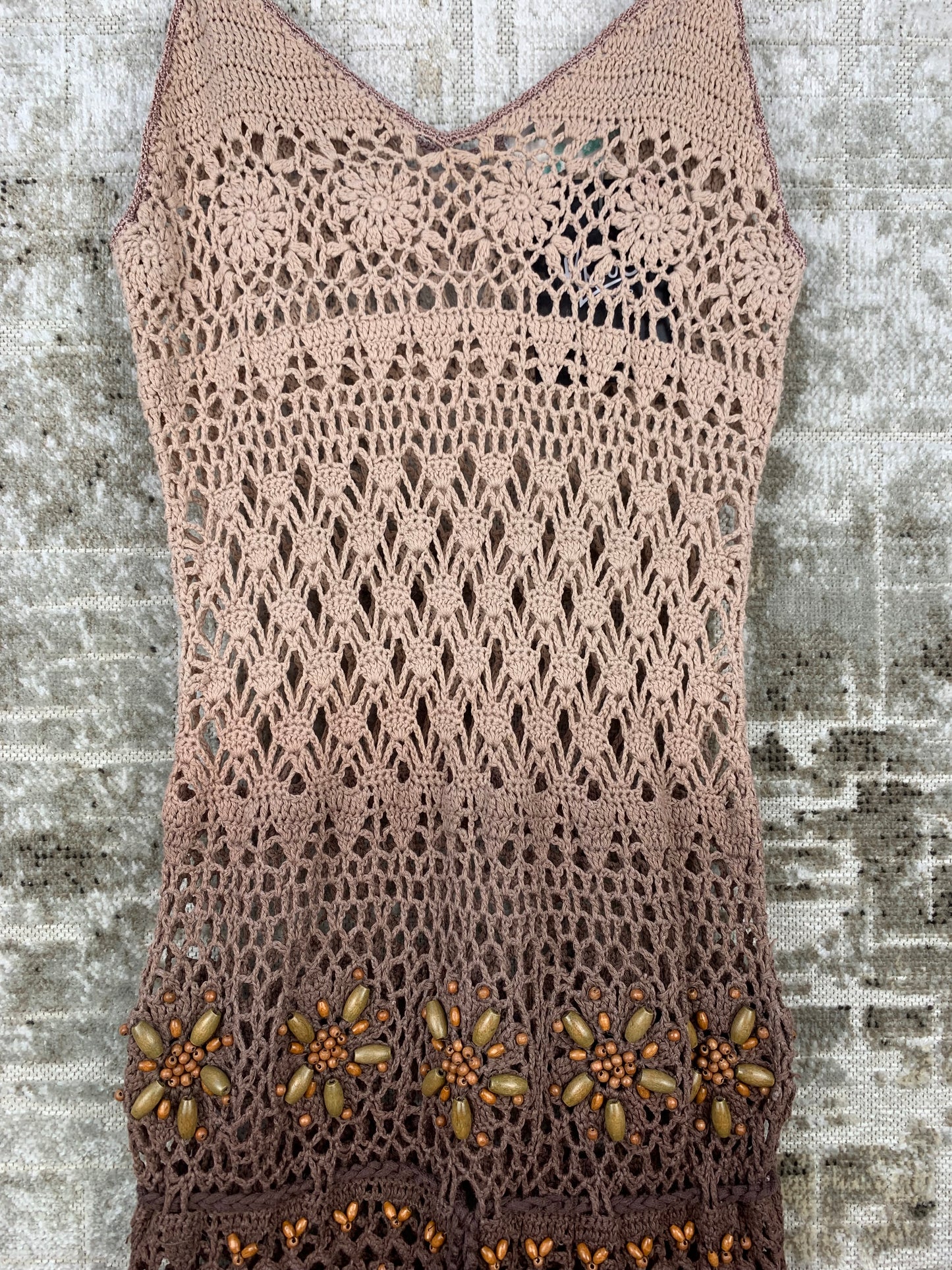 Womens Y2K Brown Ombre Crochet Midi Dress