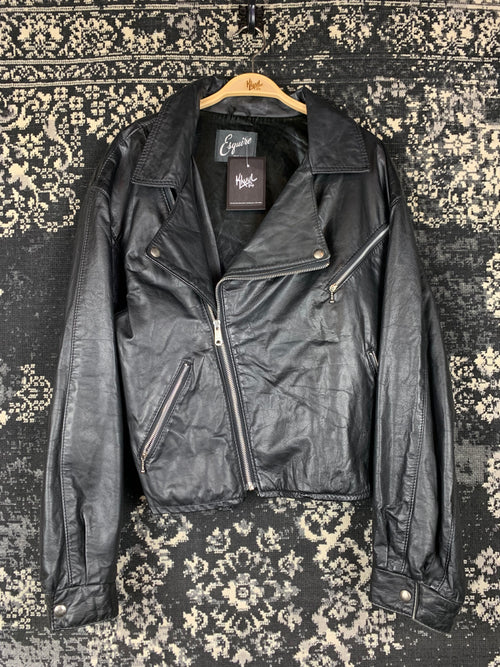 Men's Vintage Esquire Black Leather Motorcycle Jacket