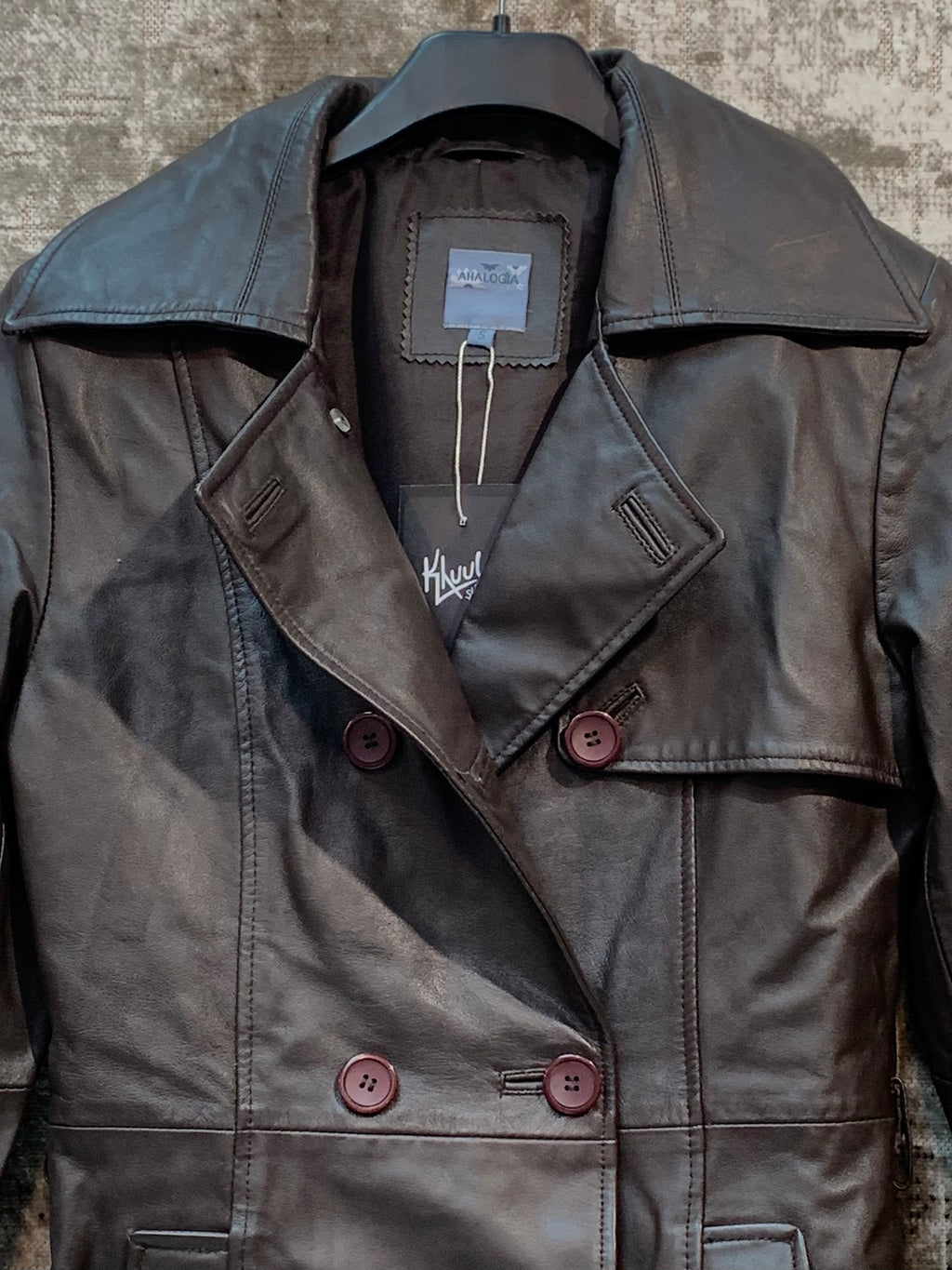 Analogia Double-Breasted Leather Trench Coat