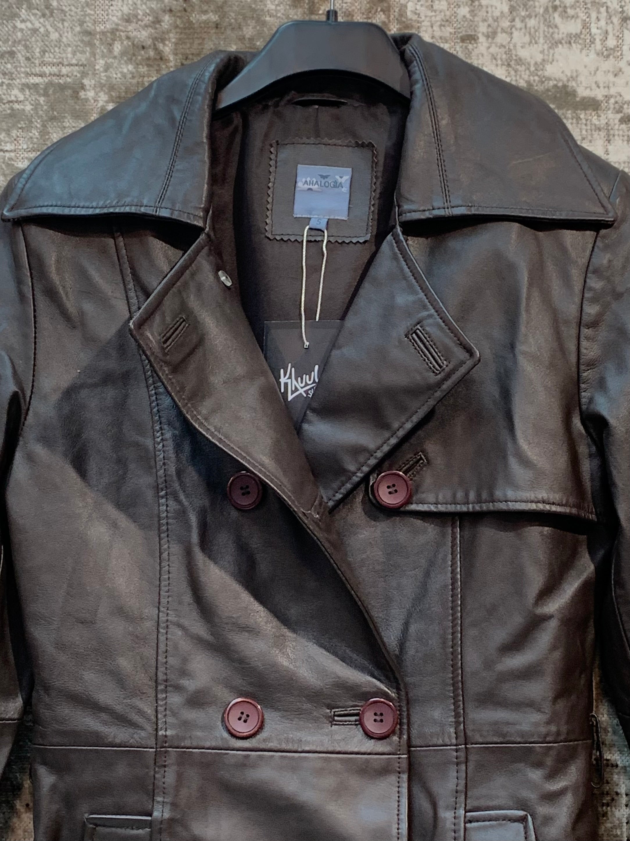 Analogia Double-Breasted Leather Trench Coat