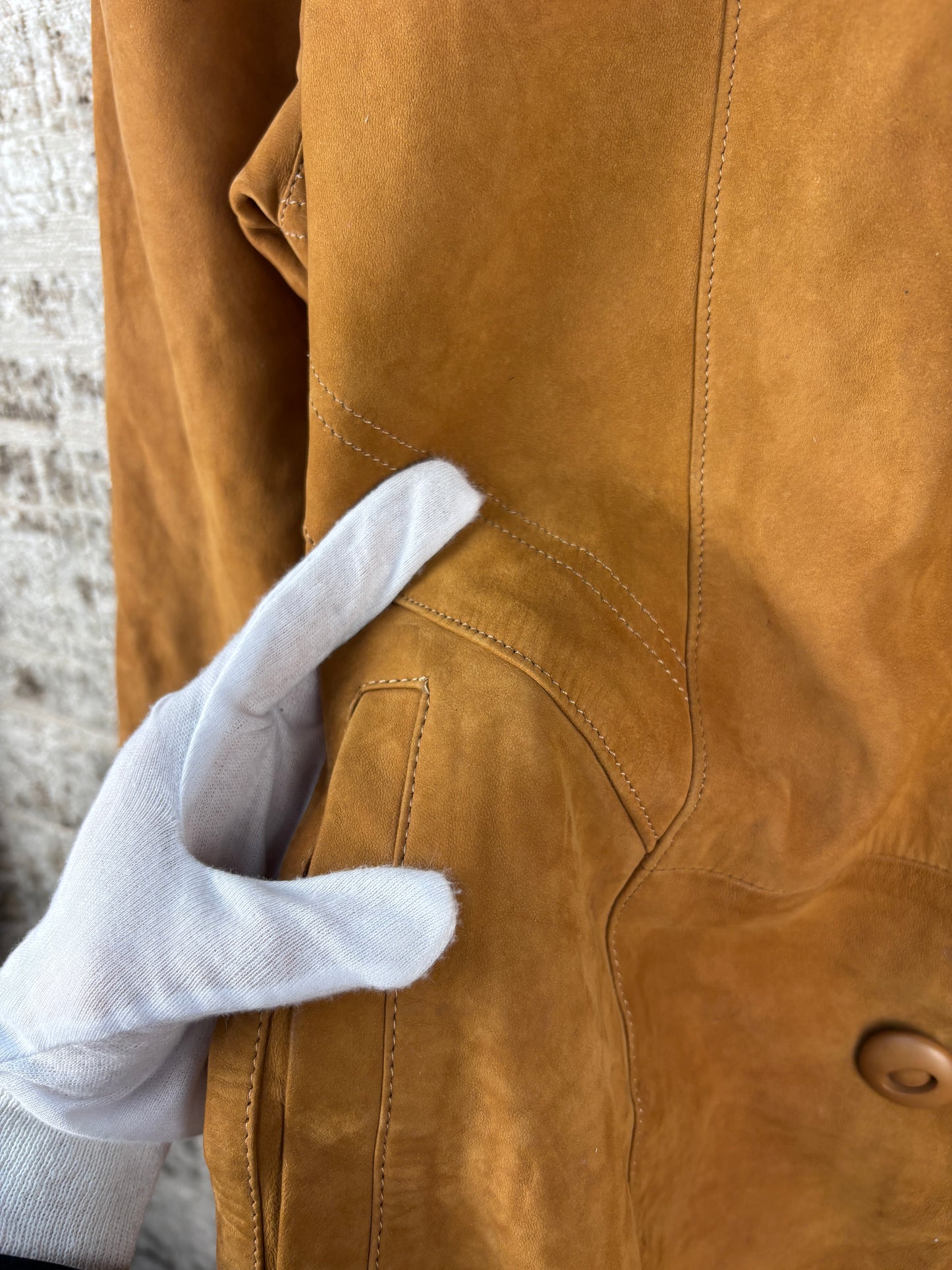 Men's Vintage Caramel Brown Suede Leather Coat
