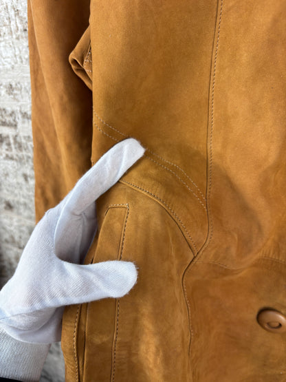 Men's Vintage Caramel Brown Suede Leather Coat