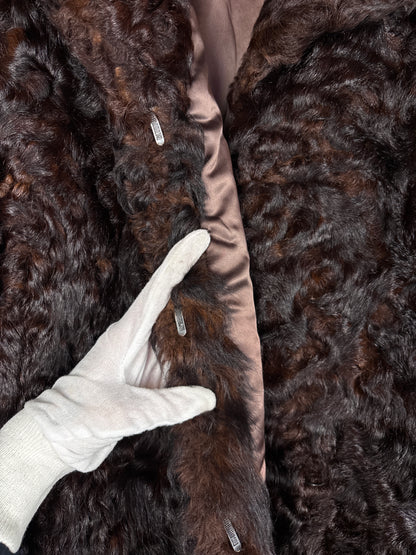 Women's Vintage Dark Brown Genuine Goat Fur Coat