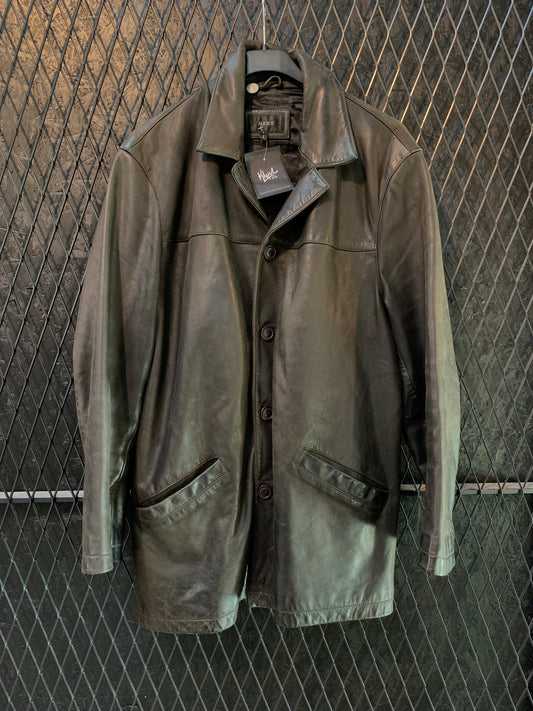 Vintage Men L Black Leather Coat By Next