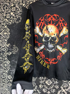 Biker Skull Print Long Sleeve Shirt for Women