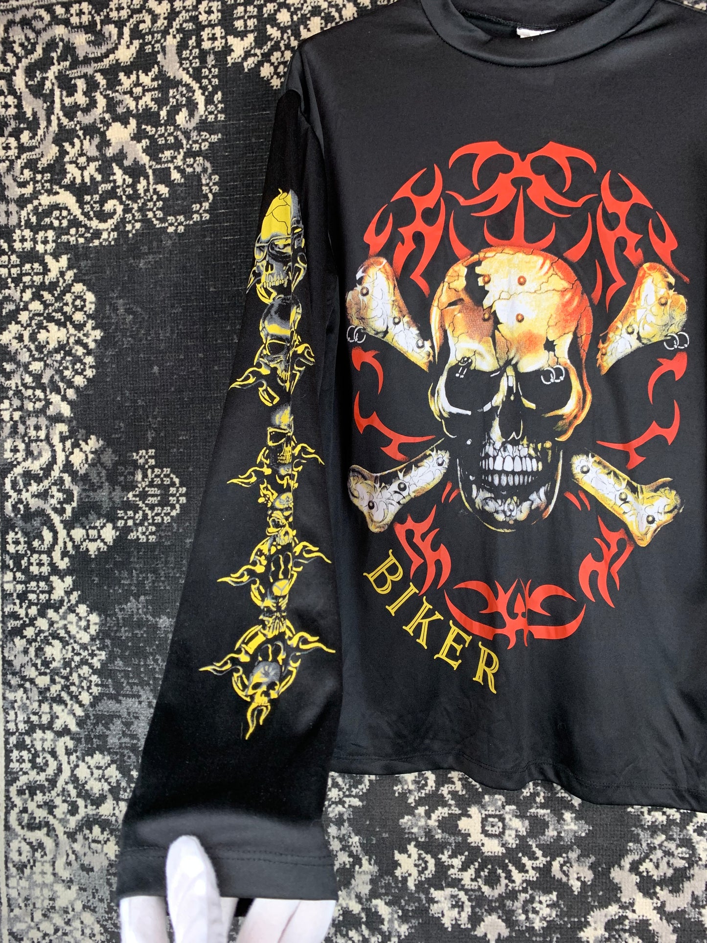 Biker Skull Print Long Sleeve Shirt for Women