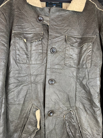 Men's Vintage Chapter Faux Leather Sherpa-Lined Coat