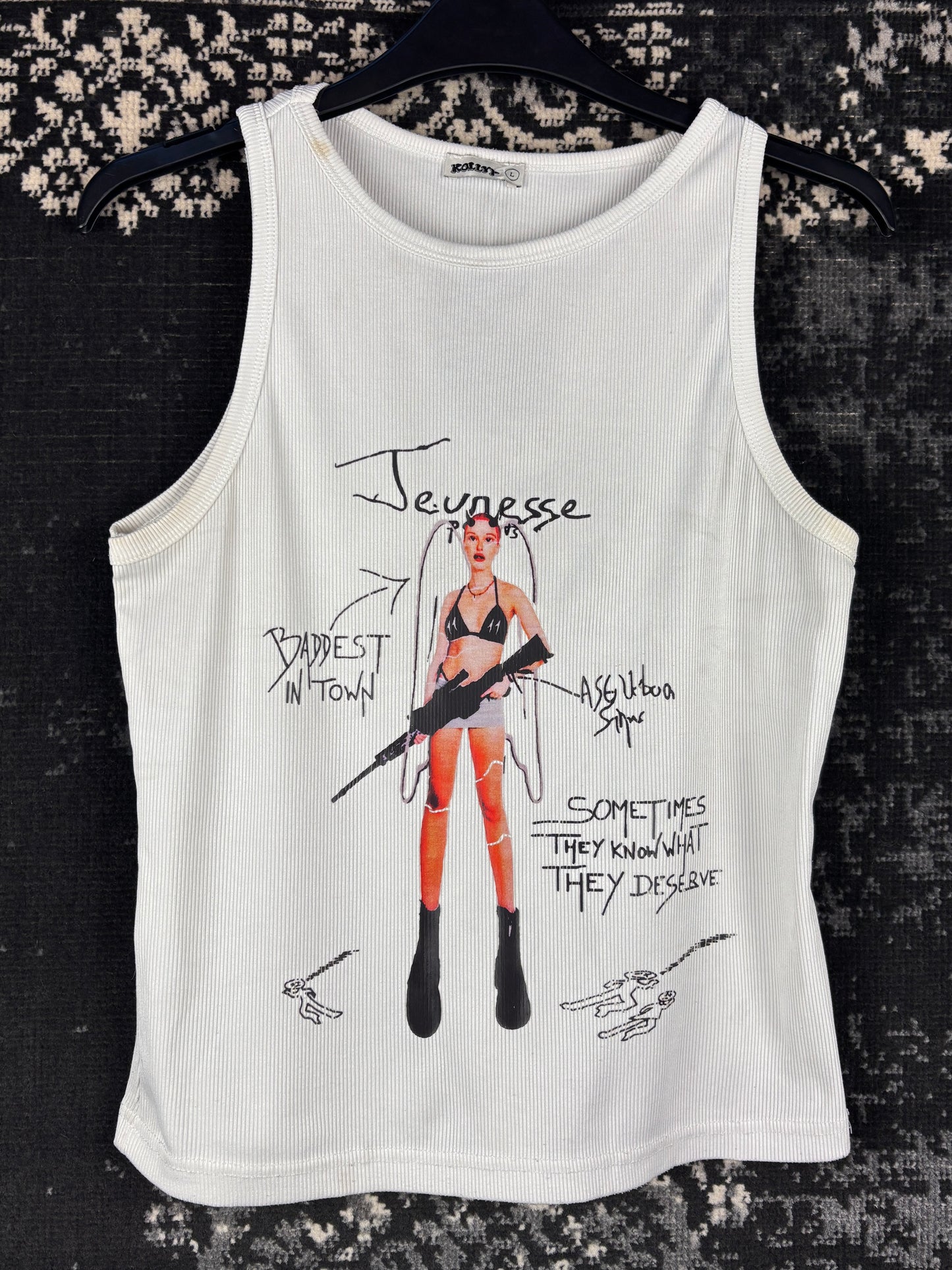 Womens Y2K Printed White Tank Top