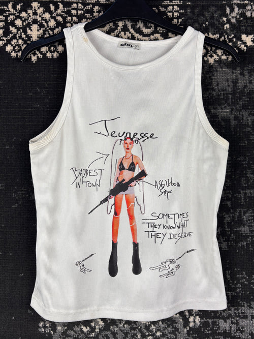 Womens Y2K Printed White Tank Top