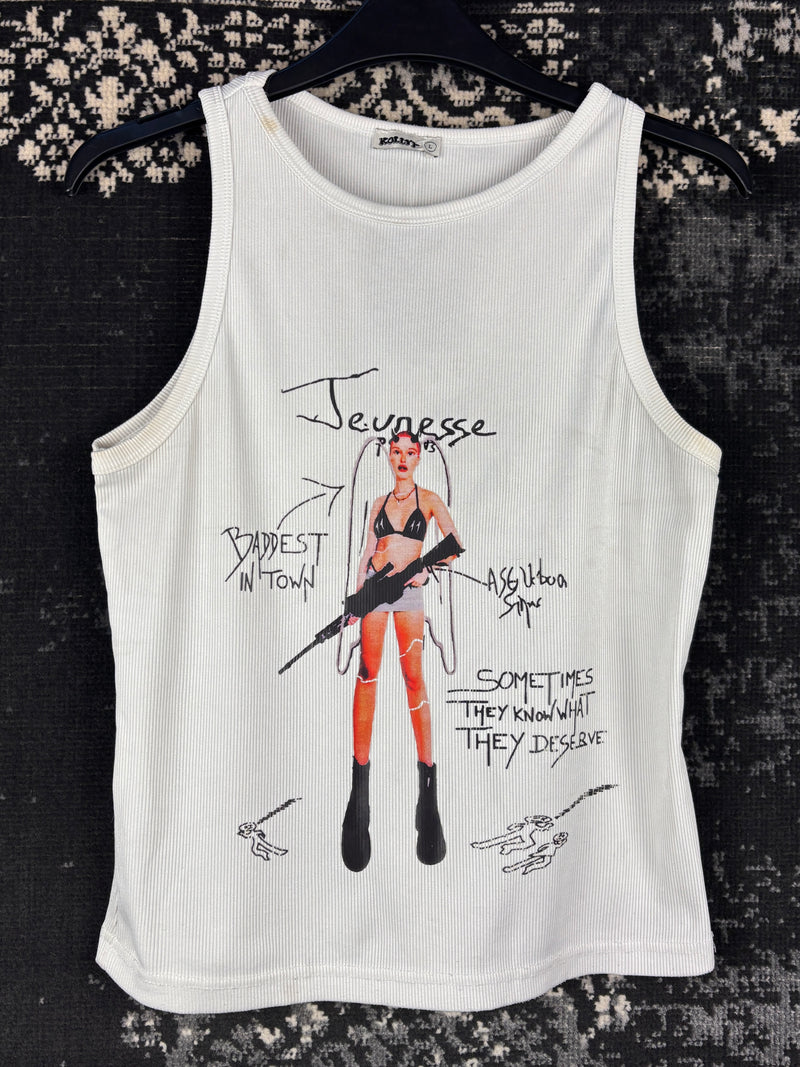 Womens Y2K Printed White Tank Top