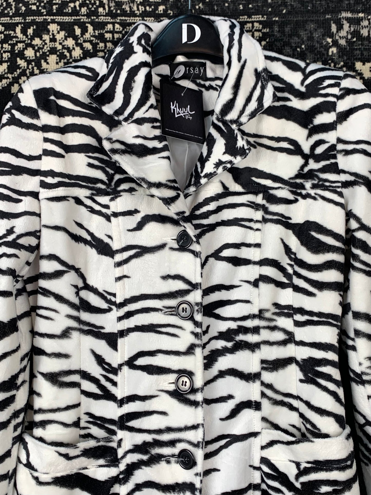 Womens Y2K Zebra Pattern Faux Fur Coat