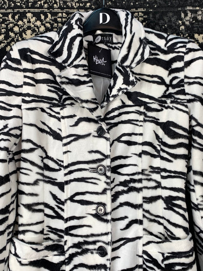 Womens Y2K Zebra Pattern Faux Fur Coat