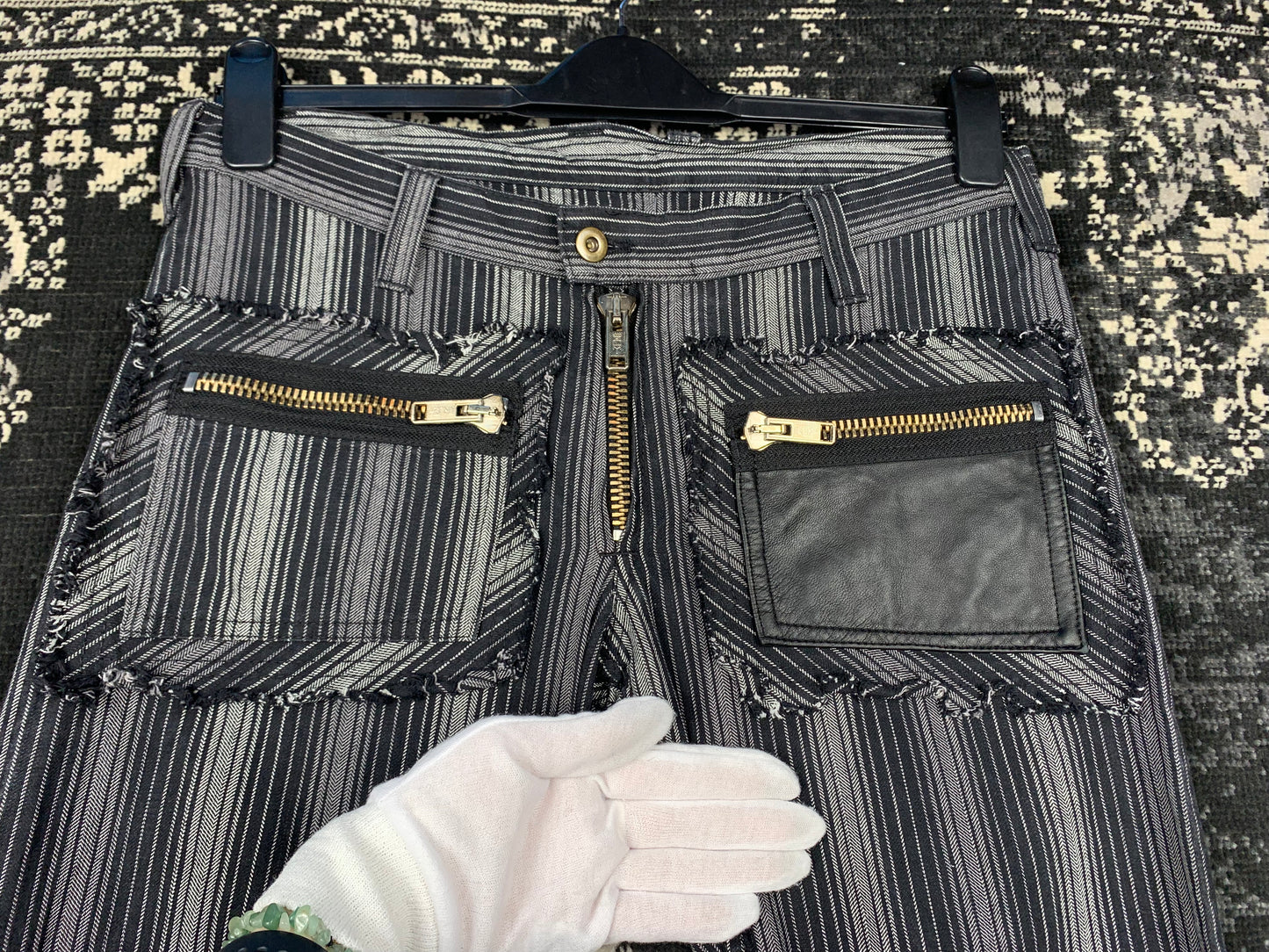 Unisex Vintage Black Gray Striped Jeans