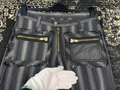 Unisex Vintage Black Gray Striped Jeans