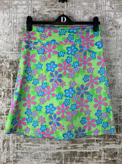 Womens Y2K Lime Green Pink Blue Floral Skirt