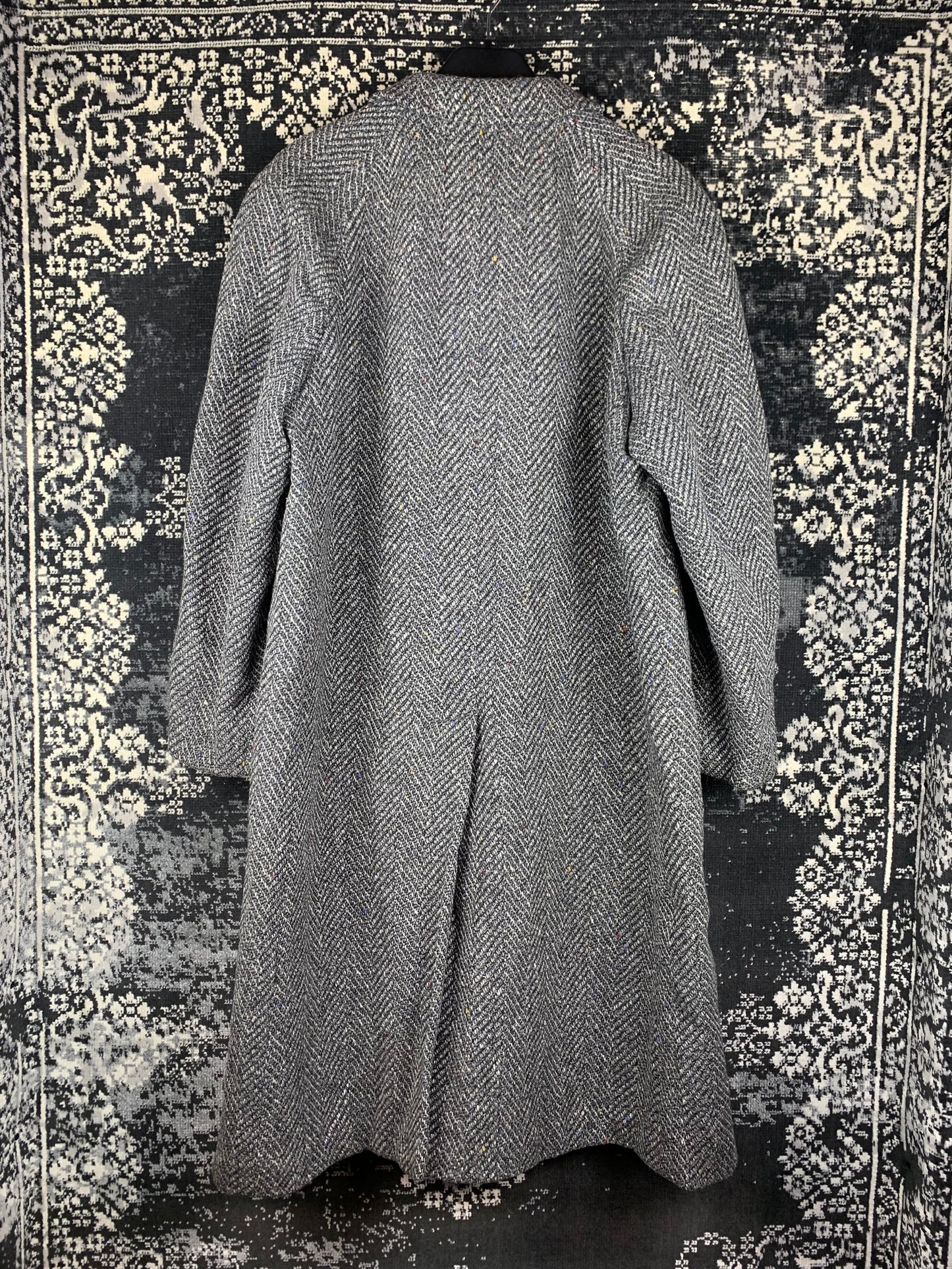 Men's Vintage Gray Wool Herringbone Long Overcoat