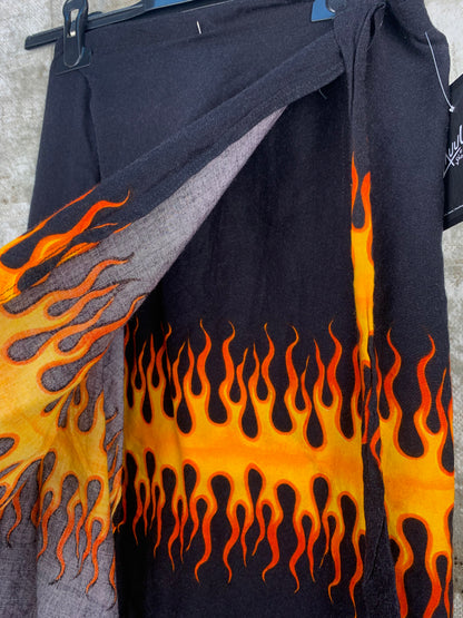 Womens Black Flame Graphic Wrap Skirt