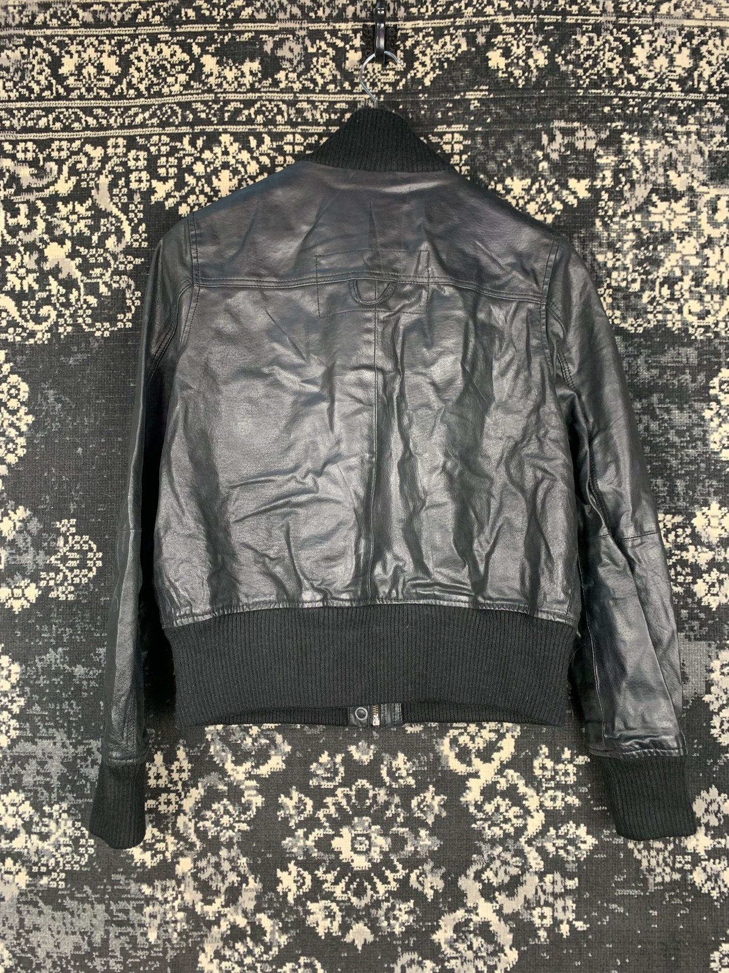 Unisex Y2K Black Faux Leather Bomber Jacket