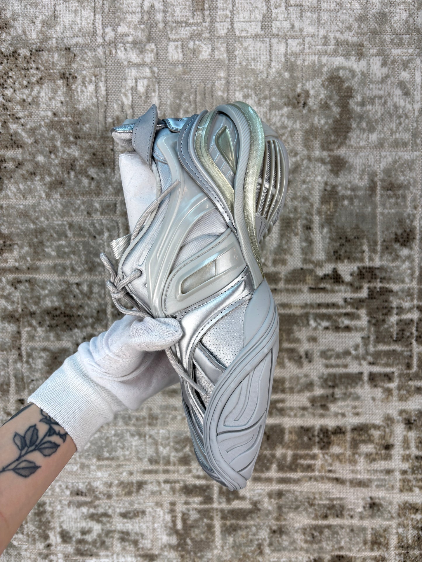 Balenciaga Metallic Silver Low Top Sneakers