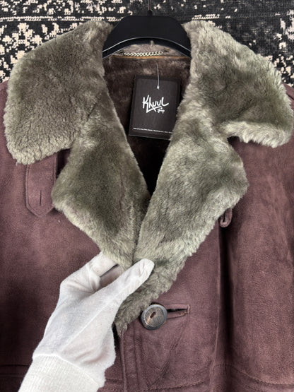 Men's Vintage Dark Brown Faux Suede Long Winter Coat