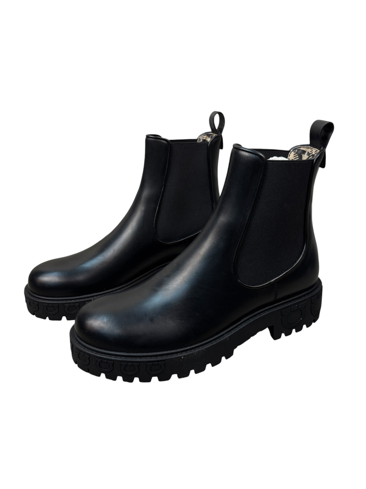 Ferragamo Gancini Logo Detail Black Chelsea Boots