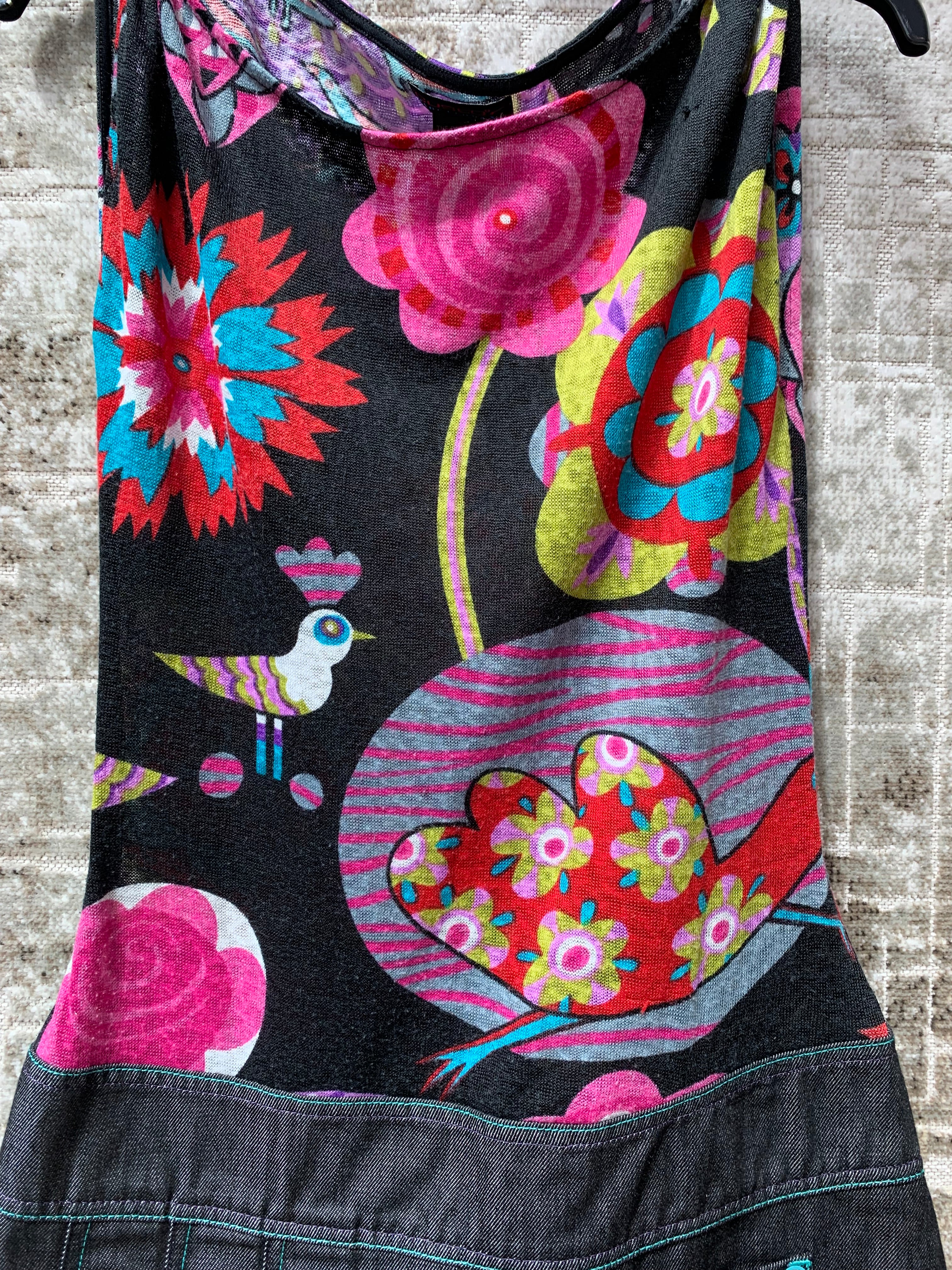 Custo Barcelona Floral Bird Denim Dress