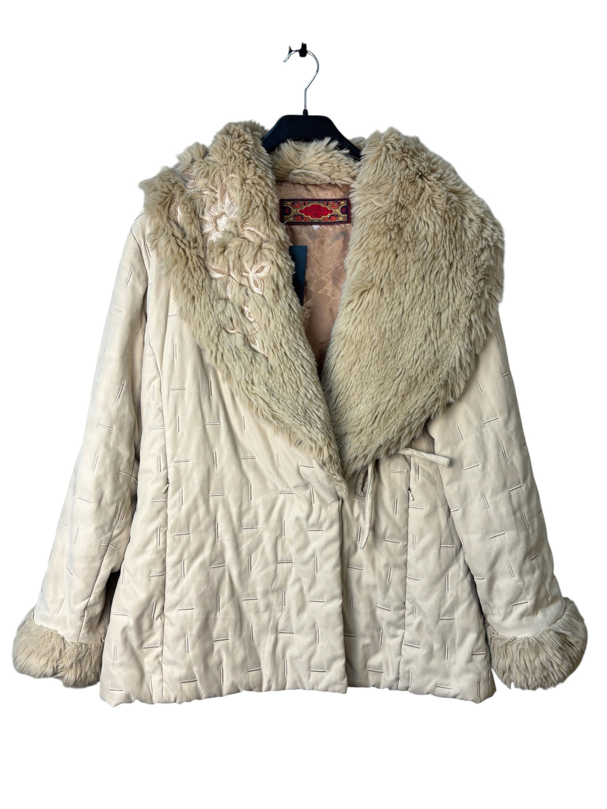 Derhy Faux Fur Trimmed Embroidered Coat