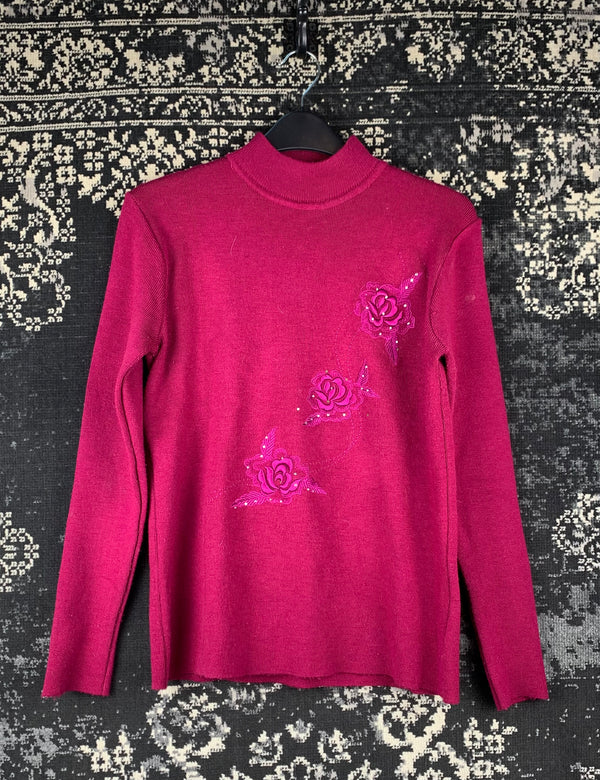 Womens Vintage Fuscia Mockneck Sweater