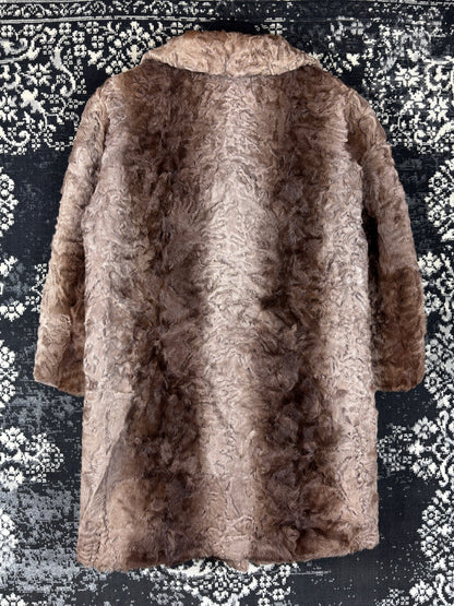 Women's Vintage Brown Toned Genuine Goat Fur Coat