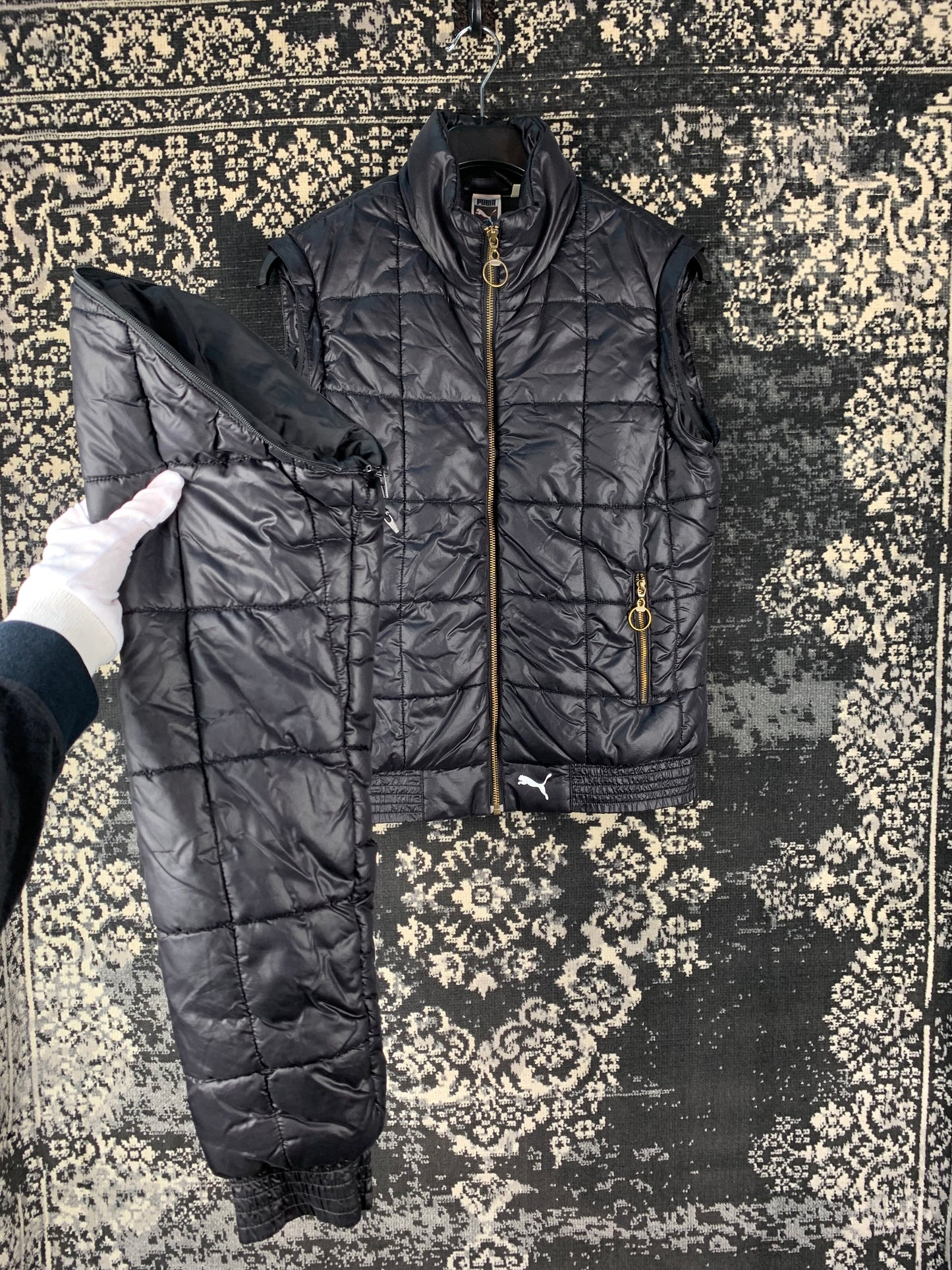 Puma Black Quilted Jacket with Gold Zip Detail