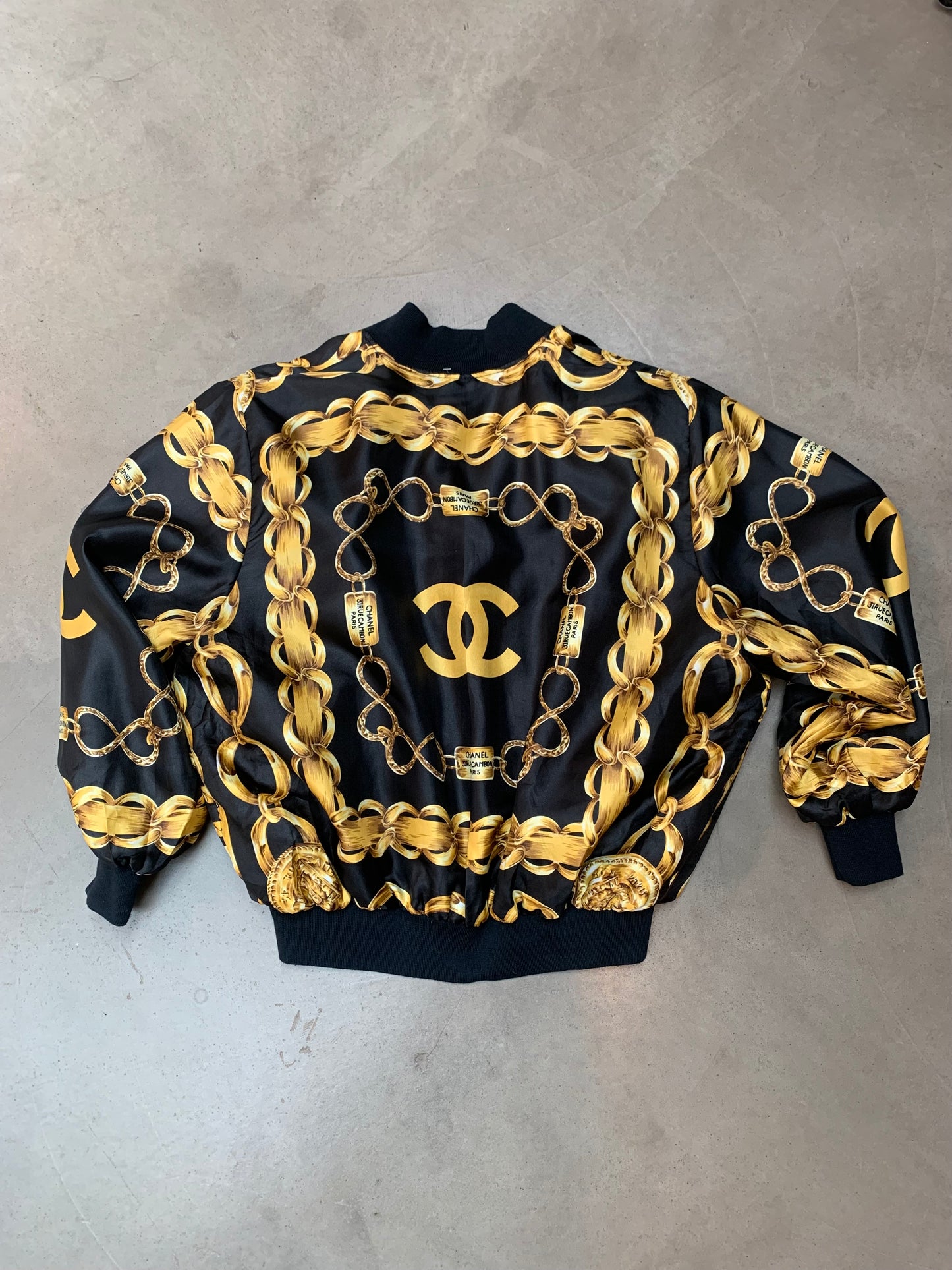 Luxury Black Gold Bomber Jacket Women M