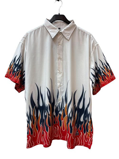 Men's Y2K White Santino Flame Print Button Up Shirt