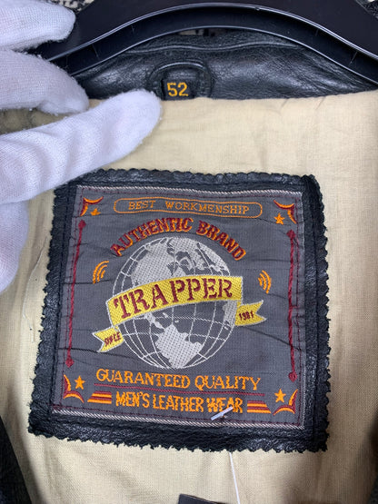Men's Vintage Long Black Leather Jacket by Trapper