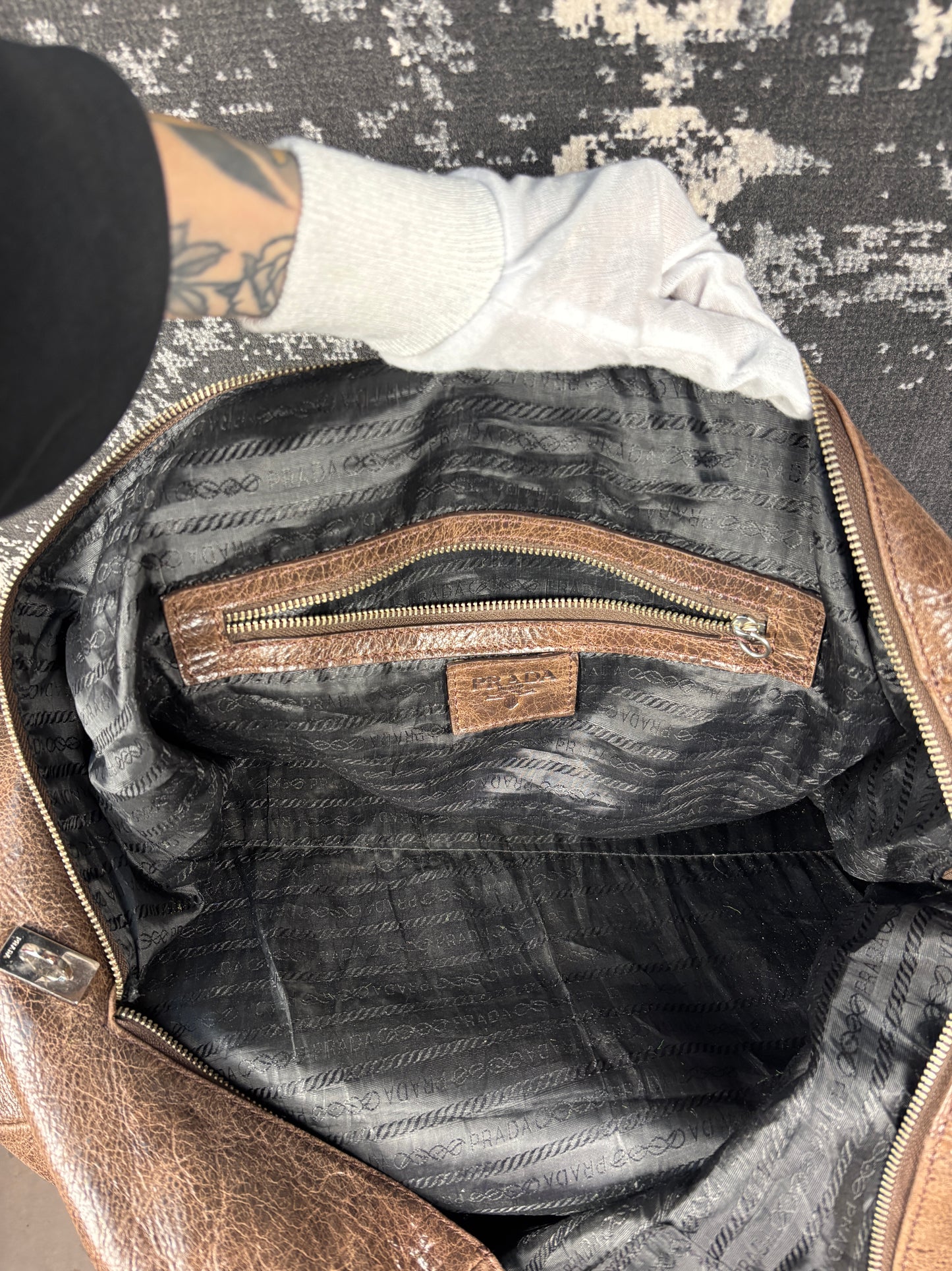 Y2K Vintage Prada Brown Leather Duffle Bag