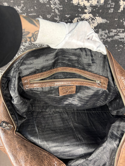 Y2K Vintage Prada Brown Leather Duffle Bag