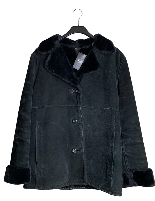 Black Faux Suede Shearling Jacket