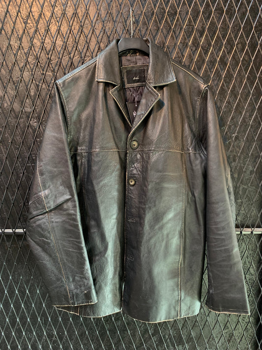 Black Vintage Leather Jacket With Button Closure