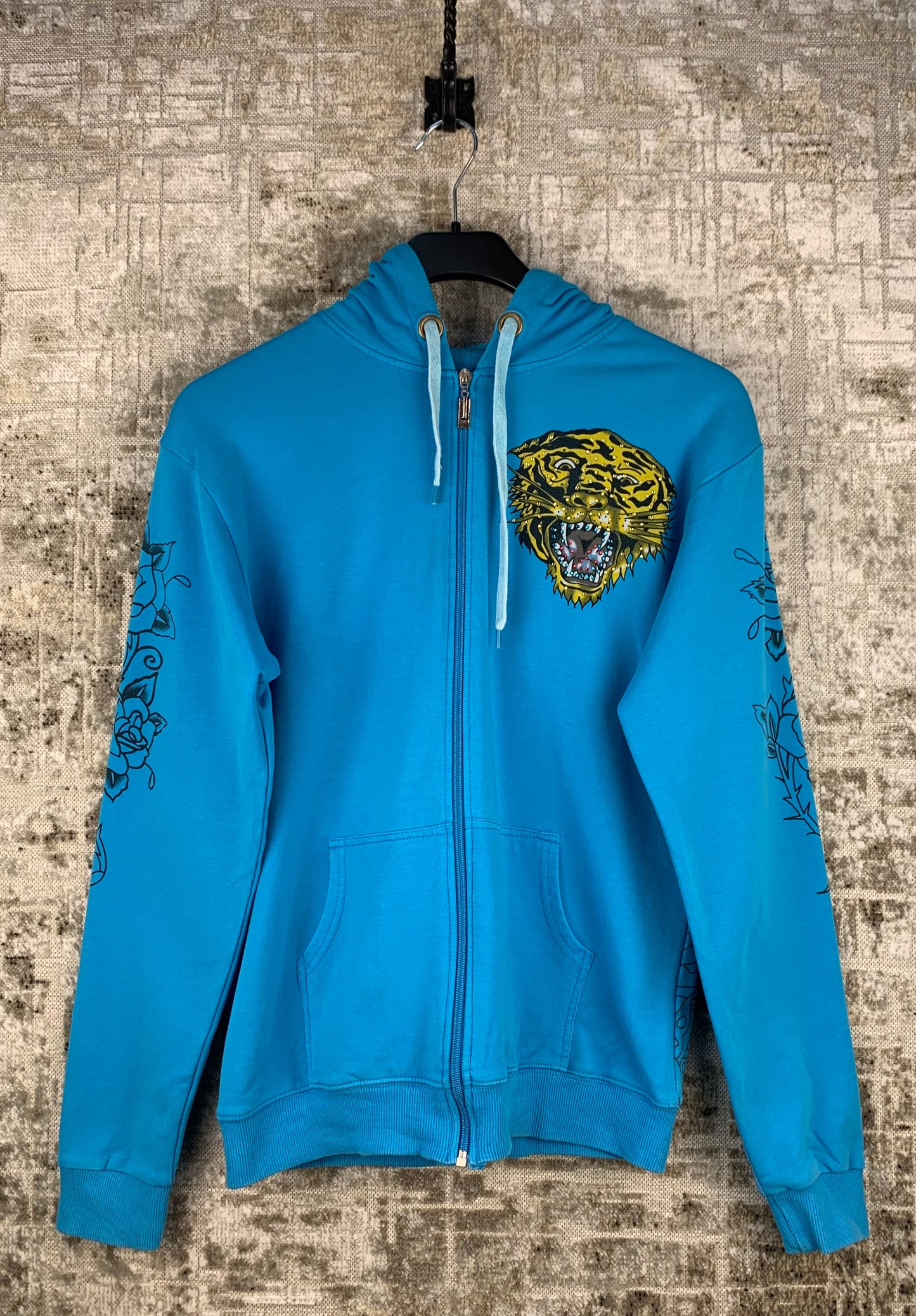 Womens Y2K Tiger Print Blue Zip Up Hoodie