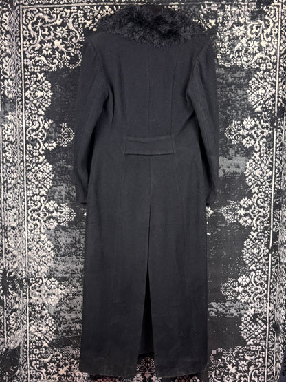 Elegant Women's Long Black Wool Blend Coat