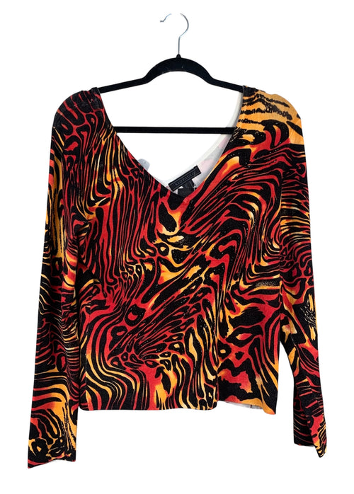 Women's Y2K Red and Yellow Animal Printed Long Sleeve Shirt